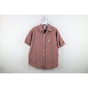 Vintage 90s Disney Mens M Mickey Mouse Seersucker Short Sleeve Button Down Shirt